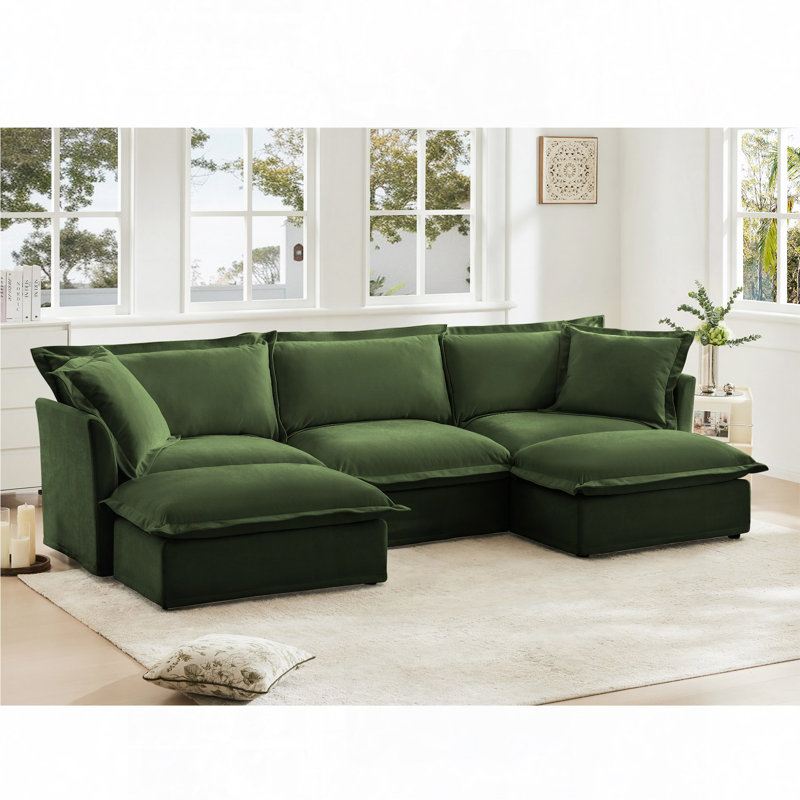 Canapé modulaire en U avec 2 repose-pieds Evelyn, H 34,6 po x l 120 po x P 55 po, Green Chenille