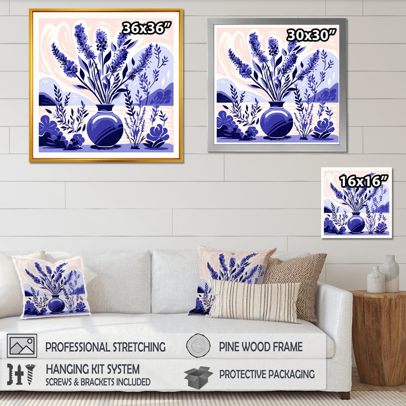 Purple Boho Pottery Blooms IV - Boho Pottery Wall Art Decor, 30" H x 30" W x 1.5" D, Gold Single Picture Framed