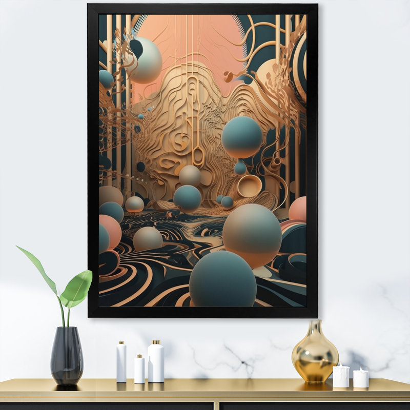«Graphic Bliss Retro Futuristic Architecture», reproduction sur toile, Cadre simple noir, H 44 po x l 34 po x P 1,5 po