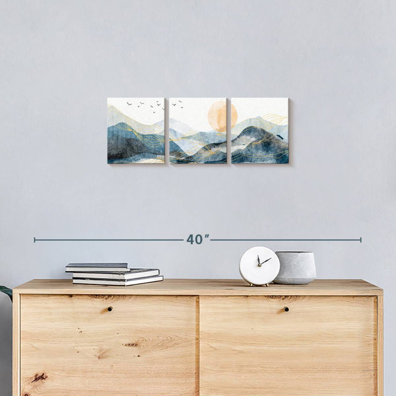 «Mountain Waves On Mountainscape», ensemble de 3 pièces sur toile par Jennifer T, H 8 po x l 26 po