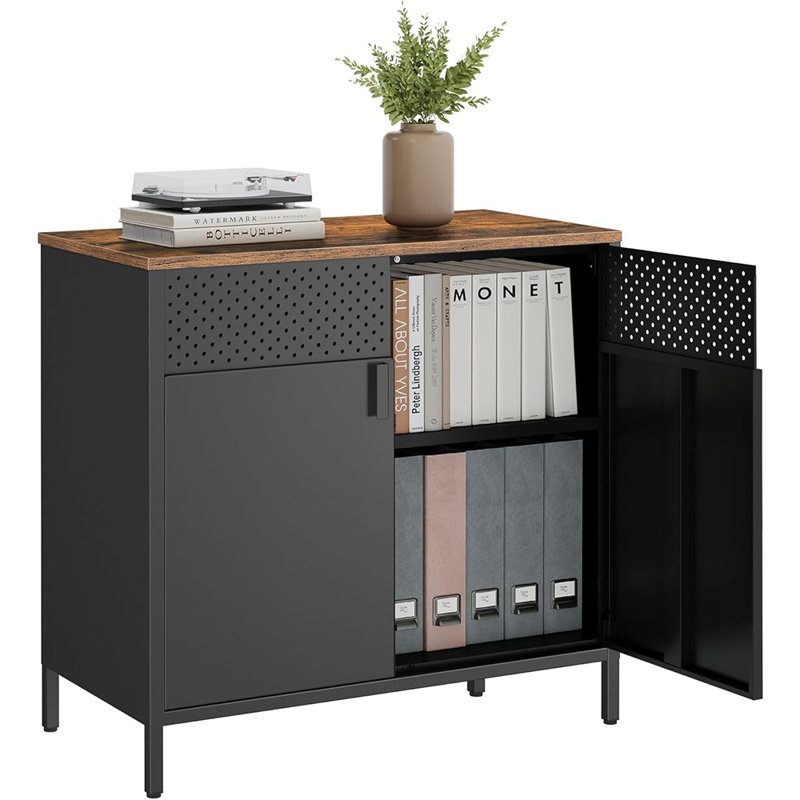 Buffet en métal avec 2 portes et tablette réglable, brun rustique / noir