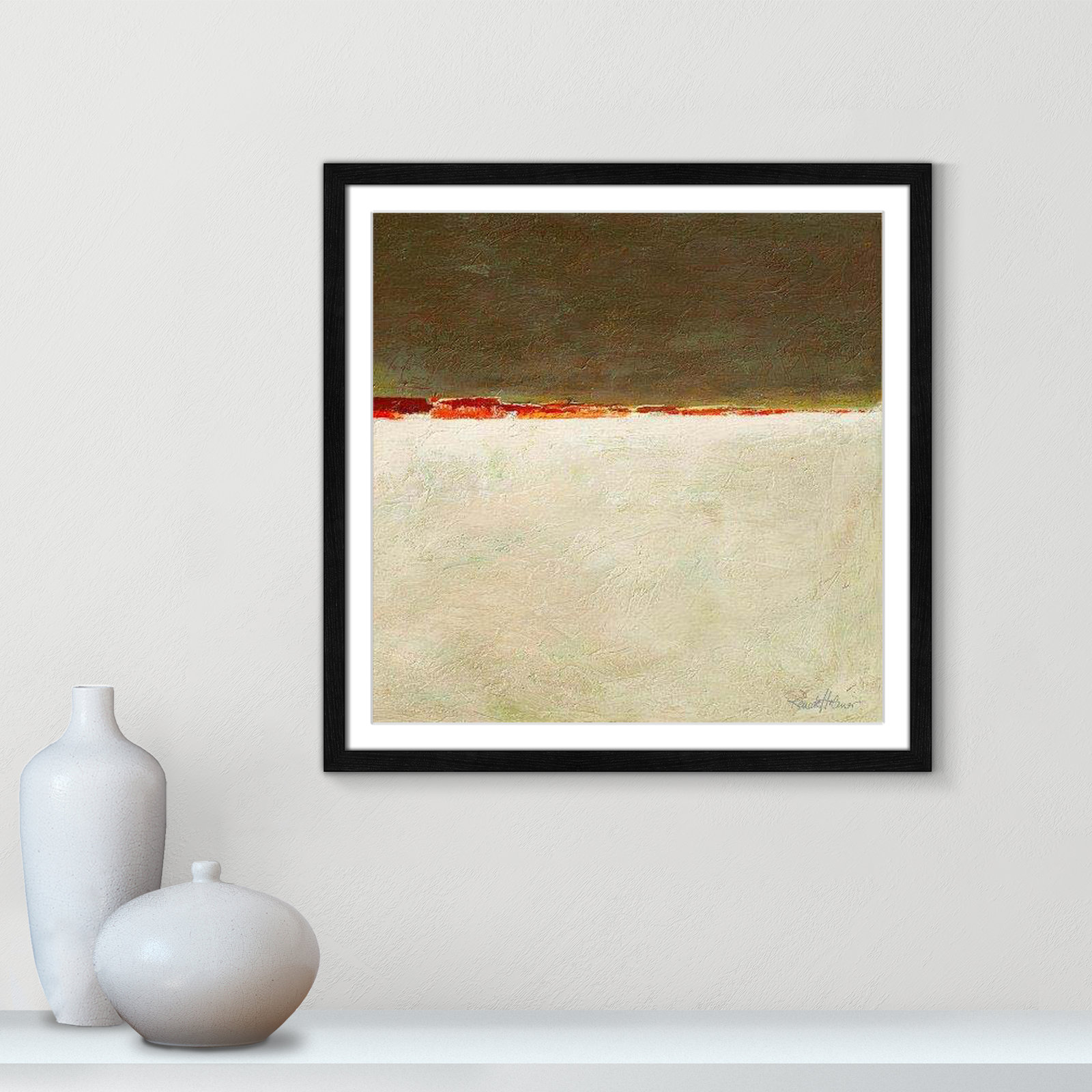 Orange Horizon I Print, Black Framed, 23.5" H x 23.5" W x 0.75" D