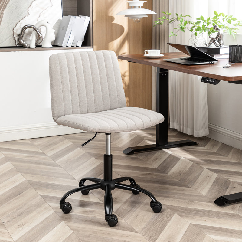 Fabric Swivel Office Chair - Stylish Work With 360 Swivel, Thick Foam Seat, Metal Frame, Blue, Height Adjustable Comfortable Seating Soft Upholstery, Rotation, Stable Base, Beige,