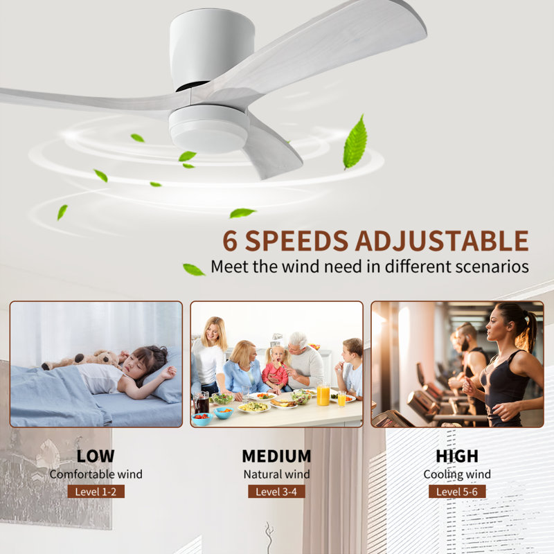Ventilateur de plafond en bois massif de 42 po avec plafonnier encastré, moteur à courant continu