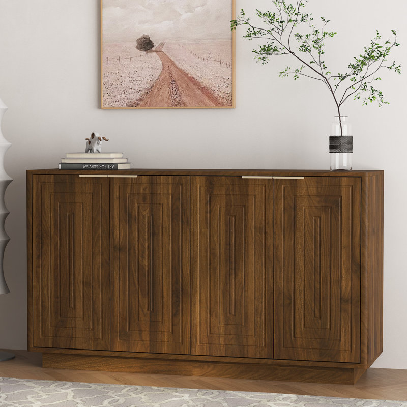 Buffet/meuble console moderne de style Art déco, de 140 cm de large, avec étagères réglables et grand espace de rangement dissimulé, idéal pour la cuisine, la salle à manger et le salon.