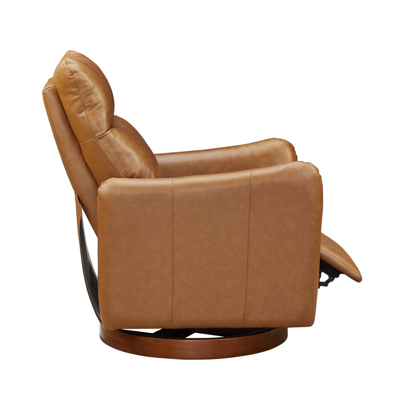 Maxine 32.7'' W Swivel Top-Grade Leather Manual Push Back Recliner with Solid Wood Base