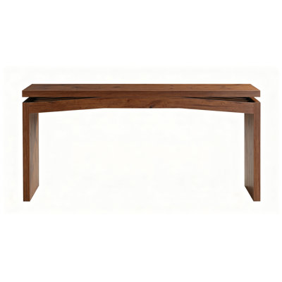 62-Inch Ultra-Slim Console Table with Brazilian Walnut Veneer, Mid-Century Modern Entryway Sofa Table with Geometric Inlay