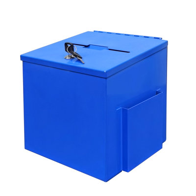 Fixturedisplays® 8.6 X 8 X 9.4" Car Key Drop Box Blue Metal Donation Box Suggestion Box Tithese Offering 22182