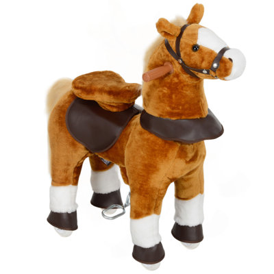 Qabo Ride On Horse, marche, jouet, cheval en peluche, poney avec roues et son hennissement pour les enfants de 3 à 5 ans jusqu'à 132 livres, brun