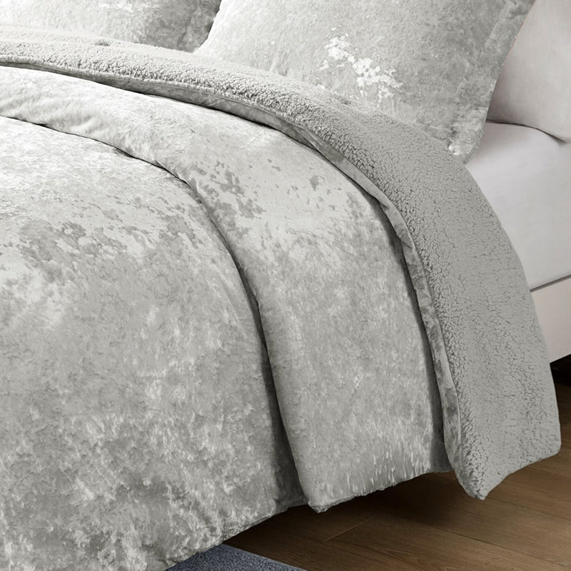 Édredon gris en velours froissé pour une nuit de repos paisible, Grey, Queen Comforter + 2 Shams