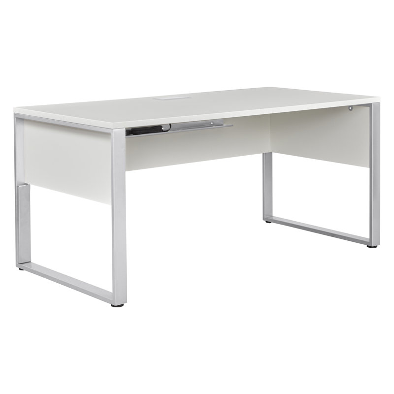 Bureau avec prises intégrées Maysey, H 28,7 po x l 71 po x P 32 po, Blanc/argenté