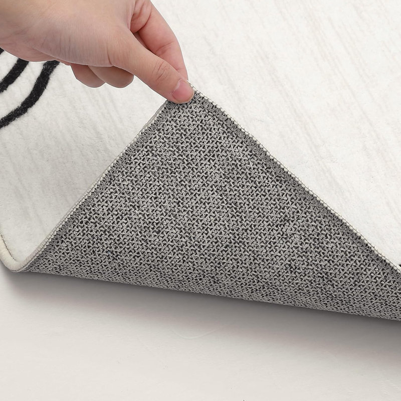 Tapis de couloir moelleux - 350 g / m² en fausse laine d'agneau, lavable à la machine, antidérapant, motif de nage moderne pour le vestibule, cuisine (noir et blanc)