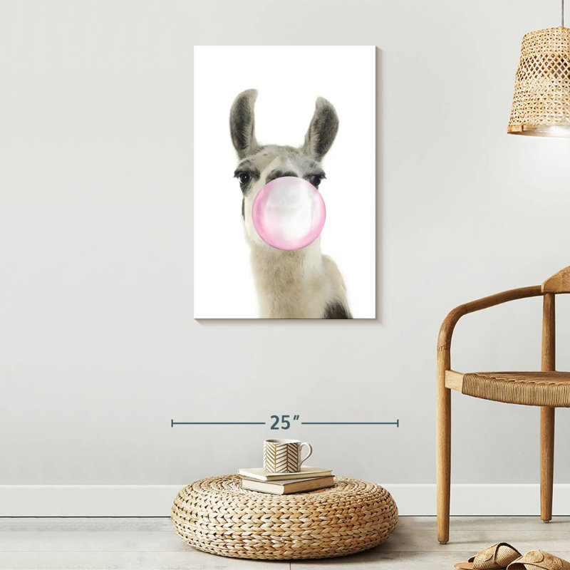 " Bubble Gum Llama Canvas Print ", 30" W x 20" H