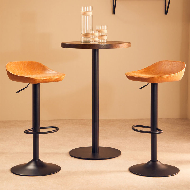 Linndale Swivel Upholstered Adjustable Height Counter Stool with Metal Frame, Camel