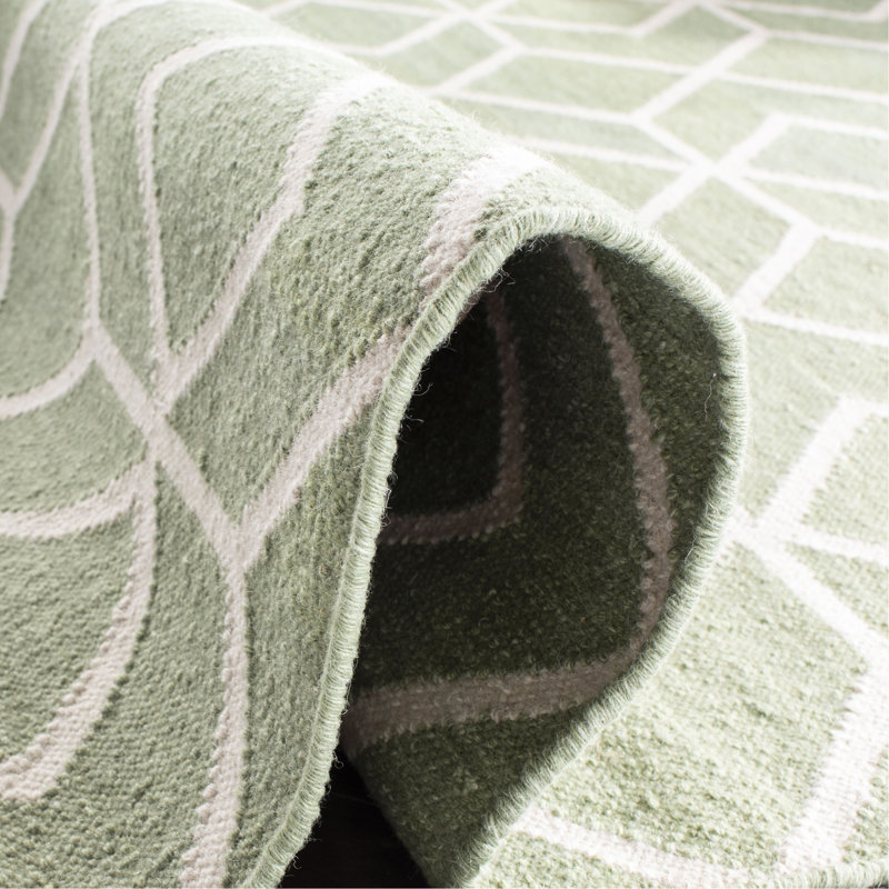 Tapis en laine / coton tissé à la main à plat Rodgers en sauge / ivoire, Rectangle 3 pi x 5 pi