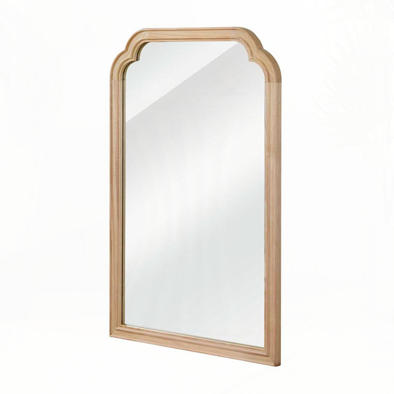 Solid Wood Frame Rounded Corner Decorative Mirror, 36" x 24", Natural Wood