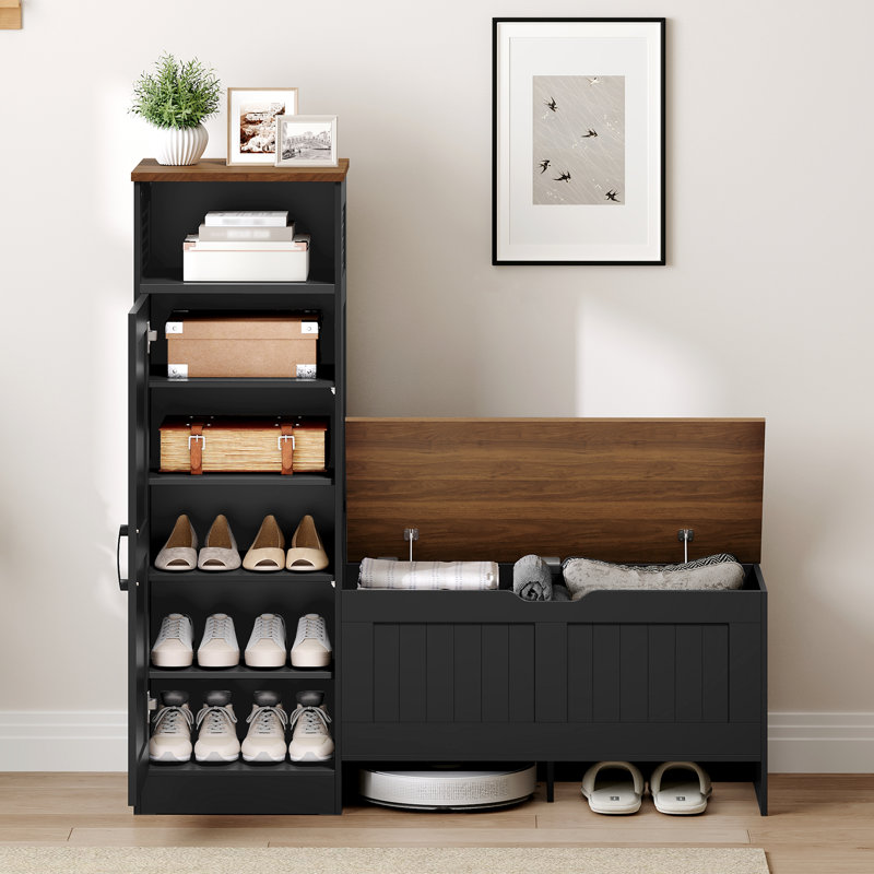 Range-chaussures avec banc et rangement, Noir