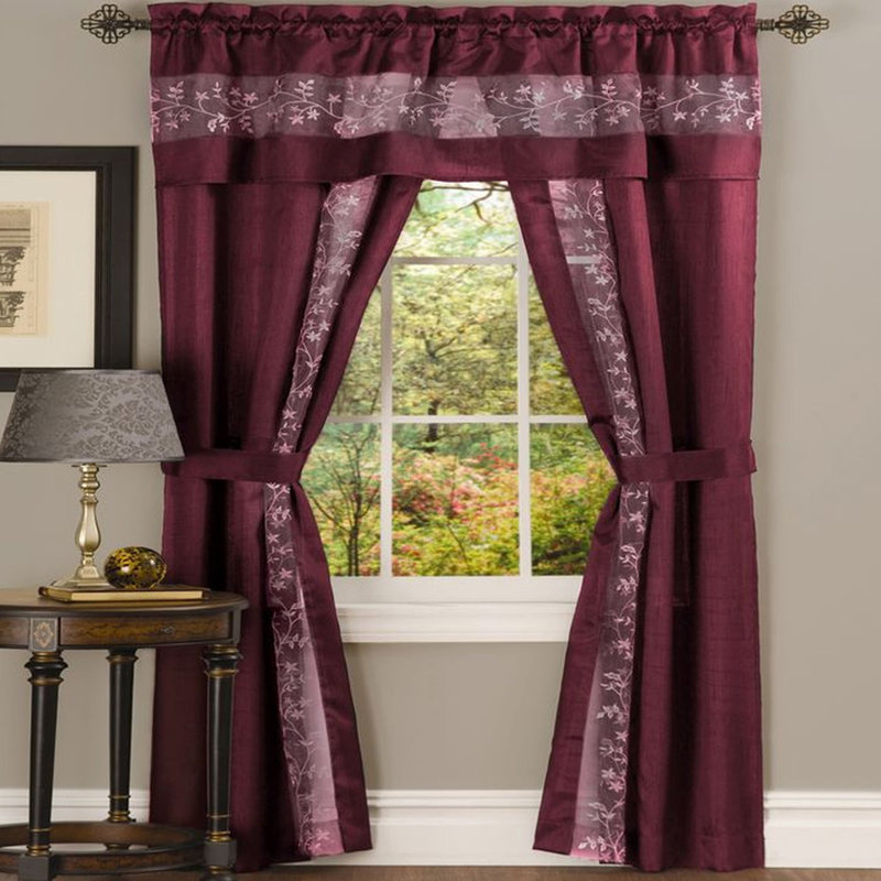 Panneaux de rideaux semi-transparents avec passe-tringle Shipley, L 55 po x L 84 po, Bourgogne
