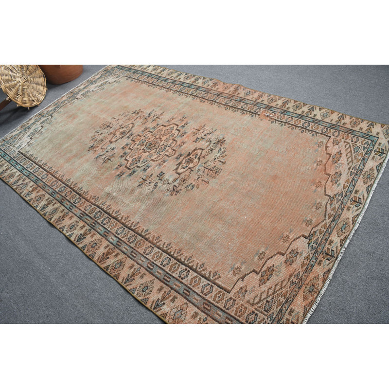 Tapis turc rétro à motif floral Oushak fait à la main pour le salon et la chambre à coucher