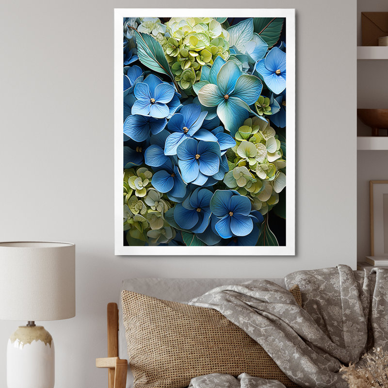 Fleurs d'hortensias méticuleusement rendues, H 32 po x l 16 po x P 1 po, Cadre photo blanc