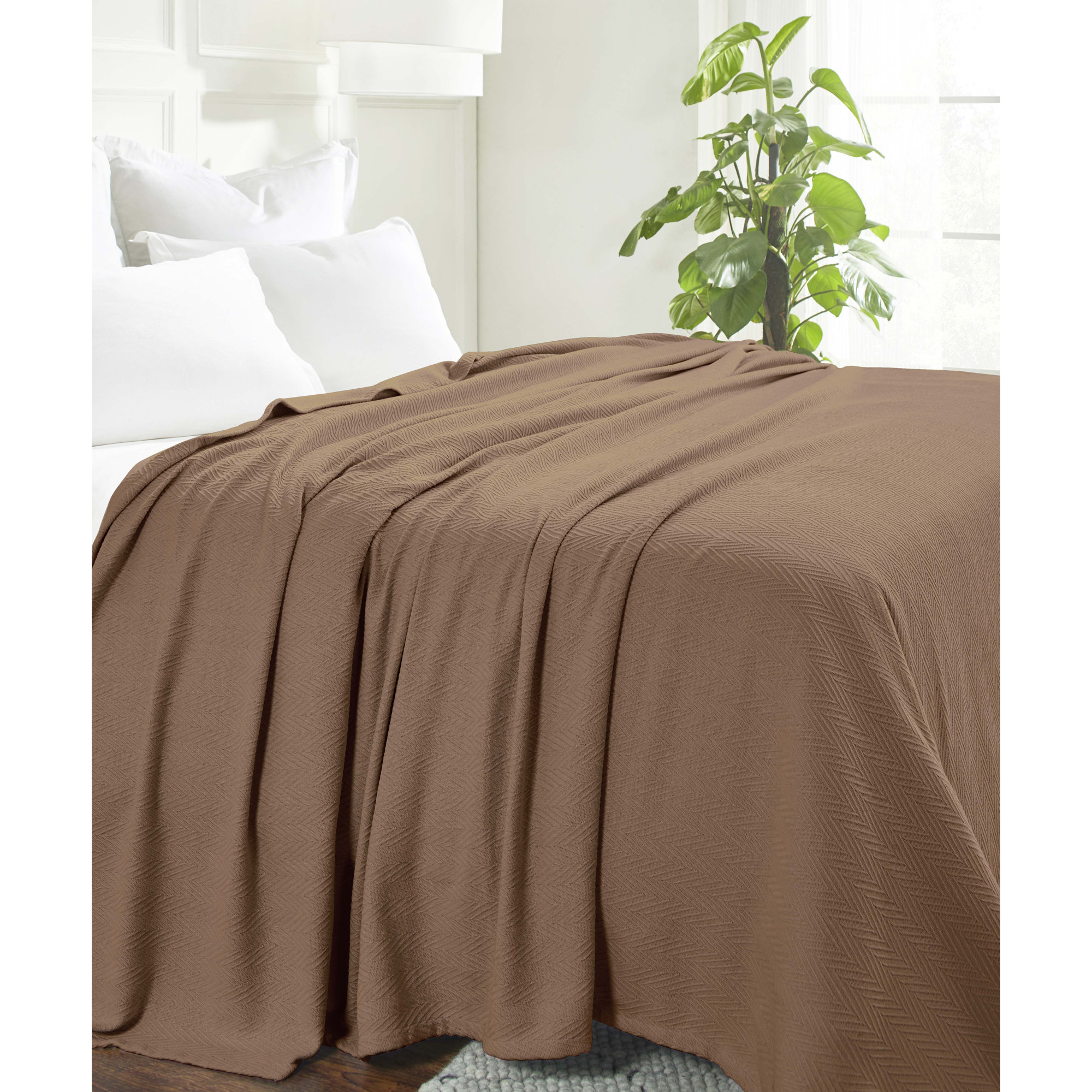 Jareth Woven Metro Zig-Zag All-Season Cotton Blanket, Taupe, Full/Queen