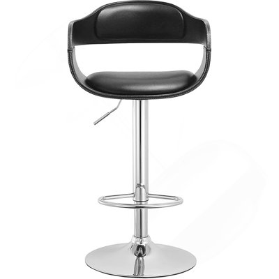 Contemporary Swivel Adjustable Barstool With Padded Seat And Back, Black