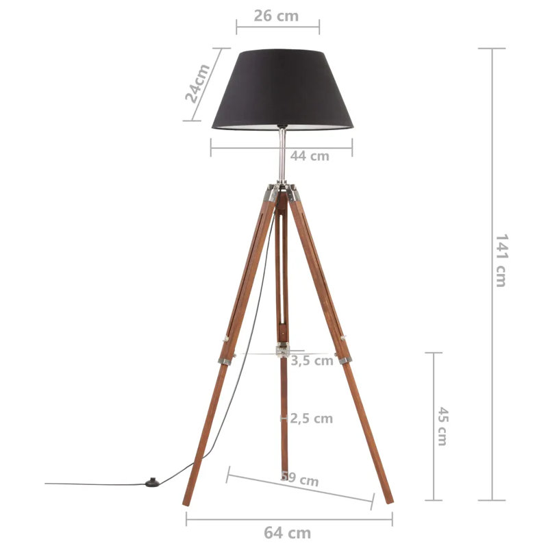 141cm Tripod Floor Lamp, Honey Brown, Black