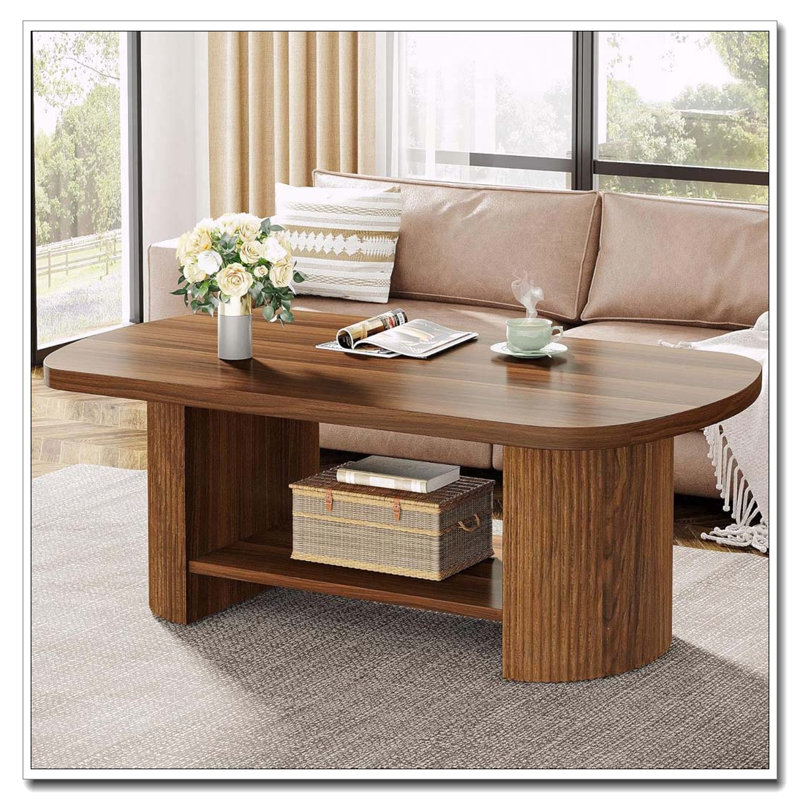 Mid-Century Two-Tier Oval Coffee Table with Storage Shelf