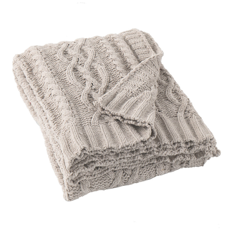 Battilo Light Grey Knitted Chenille Throw Blanket, 51" x 67"