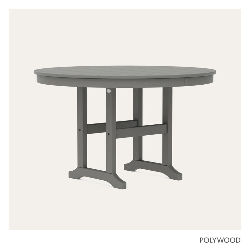 POLYWOOD Round Farmhouse Dining Table, 48", Slate Gray