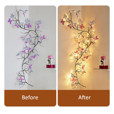 LED Tree Branch Butterfly Vine Lights, 8 Light Modes & Timers,Charming Artificial Plants, Colorful Butterfly LED Bead Model [USB+Remote Control] 1.2M-Long 36 Light