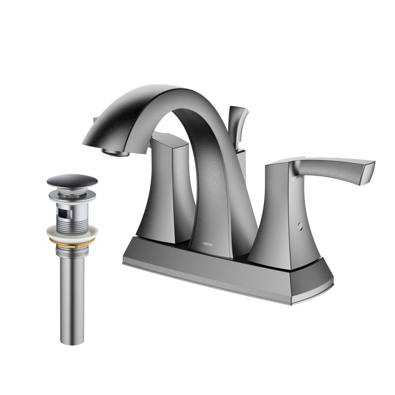 Centerset 2-handle Bathroom Faucet with Drain Assembly, Stainless Steel