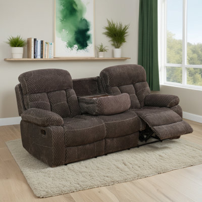 3-Person Reclining Sofa With Drop-Down Table & Cup Holders, Soft Microfiber