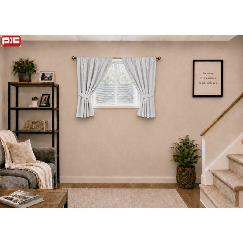 2 pcs Embroidered Pocket Curtains, Grey, 28" W x 30" L