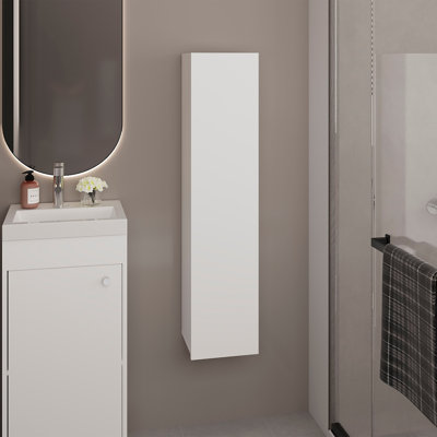 43 Inch One Door Wall-Mounted Bathroom Cabinet With 3 Storage Shelves, Vertical Organizer For Bathroom, Bedroom Or Laundry Room
