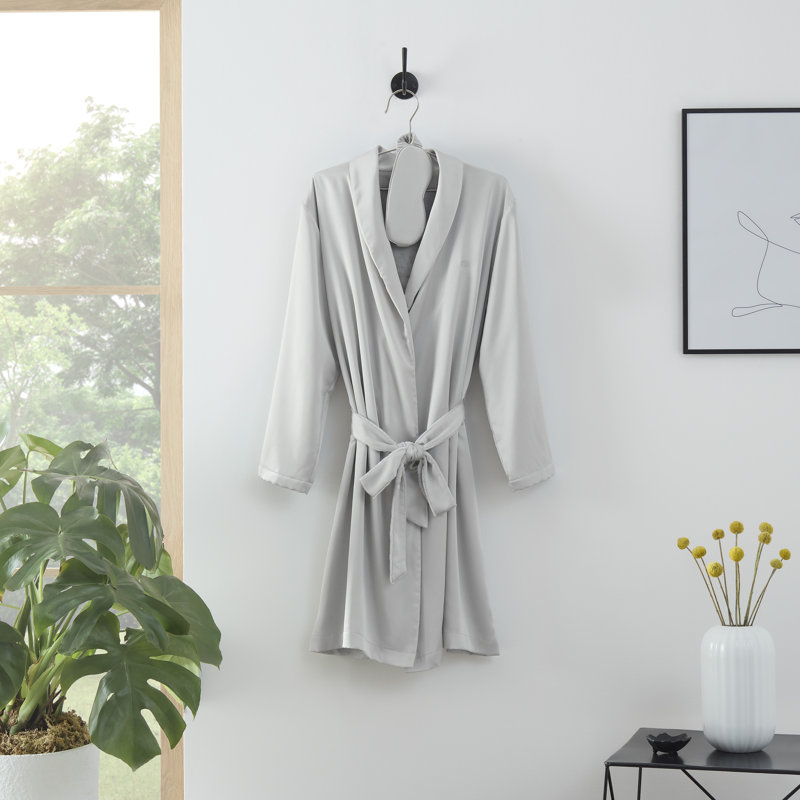 Clean Design Home Satin Robe And Eyemask Gift Robe Set, Gray Fog, L