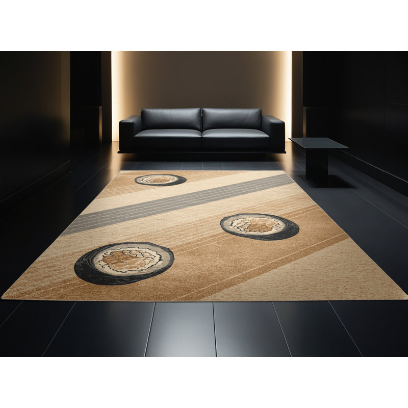 Machine Washable Easton Sushi Roll Nautical Striped Rug in Brown – Beige Binding, 2x3