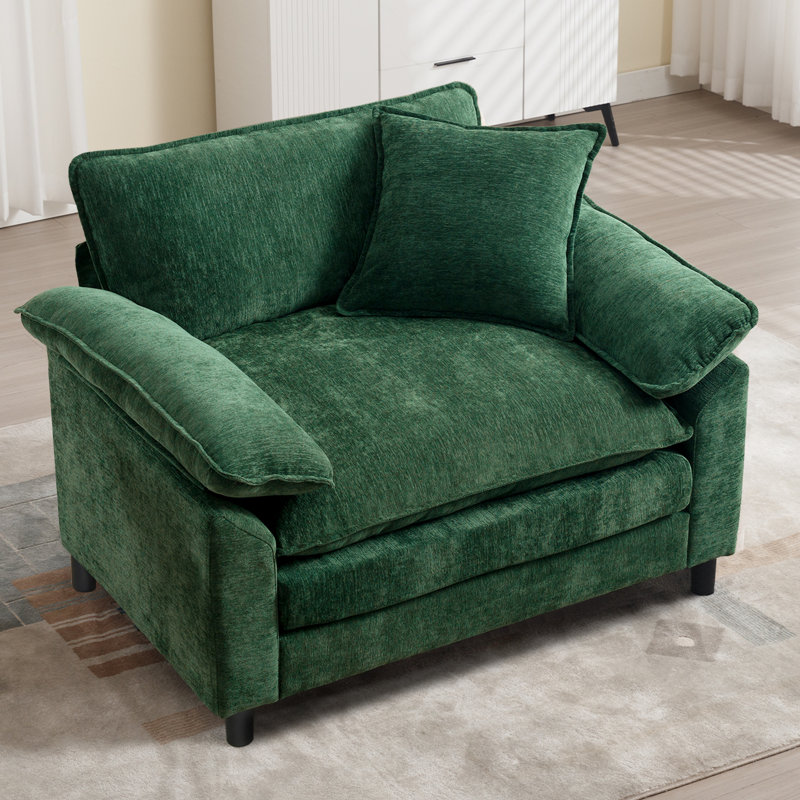 Chenille Oversized Accent Armchair, Green Chenille