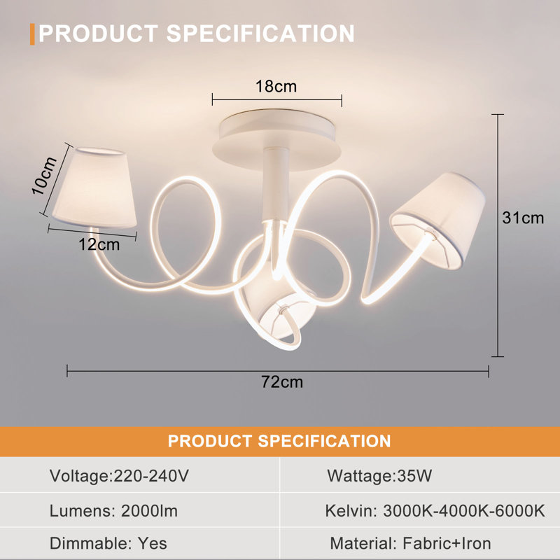 Buckins Linen LED Semi Flush Mount