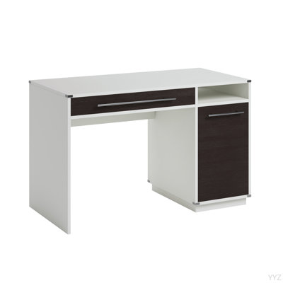 Bureau bicolore blanc et bois foncé avec rangement