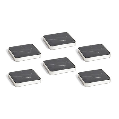 Roku Silver Border Marble Drink Coasters, Set of 6