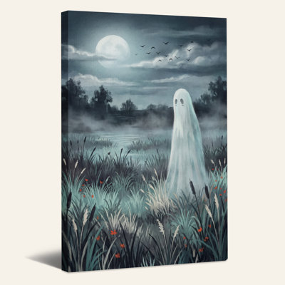 Fantôme blanc debout dans un marais au clair de lune - Toile murale d'Halloween