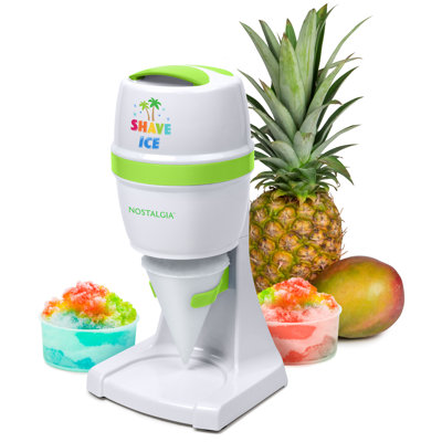 Nostalgia Electric Hawaiian Shave Ice & Snow Cone Maker, Includes Reusable Cup And Two Ice Molds, Stainless Steel Blades