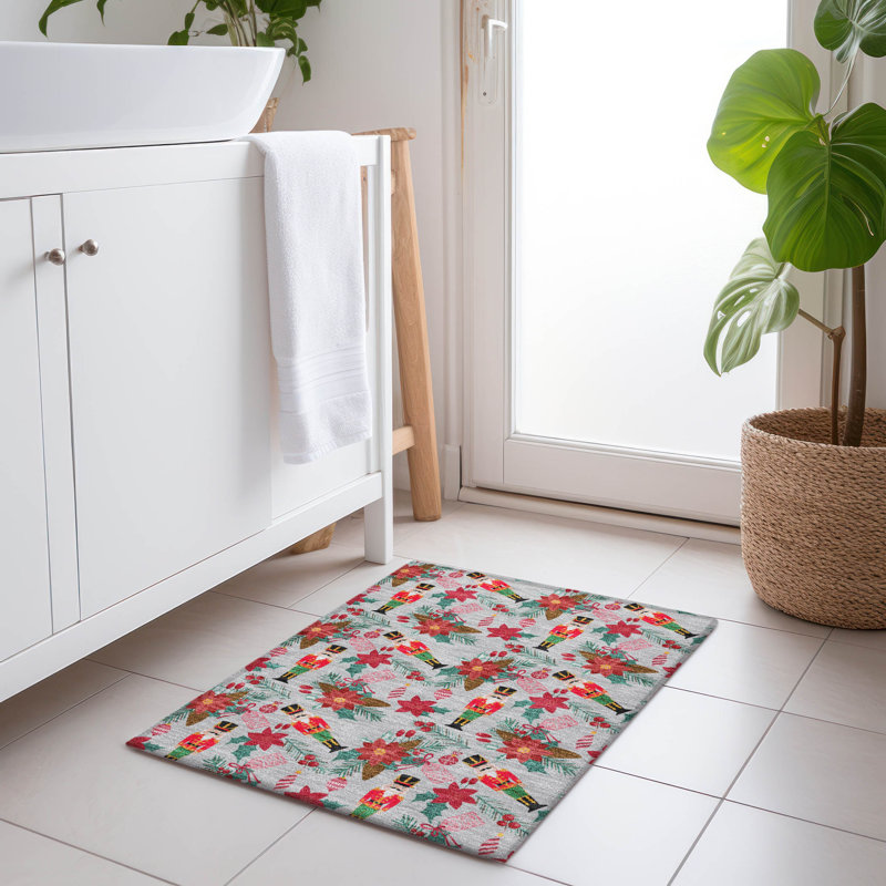 Tapis argenté de Noël casse-noisette intérieur / extérieur lavable à la machine, Rectangle 1 pi 8 po x 2 pi 6 po