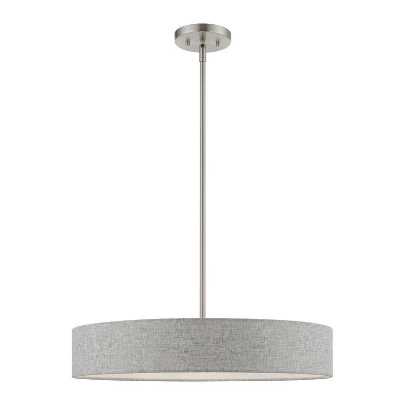 Lustre cylindrique 1 lumière à abat-jour Silke, Nickel brossé / blanc brillant