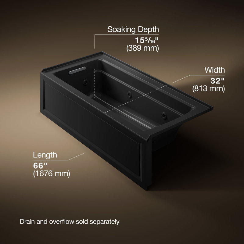 Archer 66" X 32" Integral Apron Whirlpool with Integral Flange and Left-Hand Drain, Black, Left