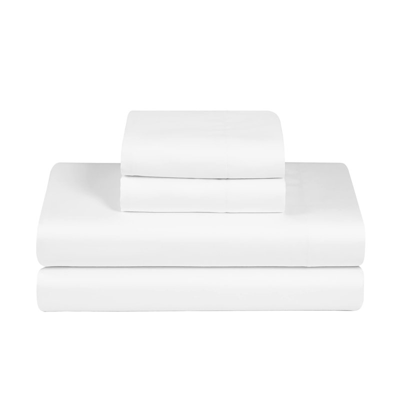 100% Cotton Sheets, 300 Thread Count Percale Weave Bedding, 16" Deep Pocket, Queen Sheet Set with 2 Pillowcases, White