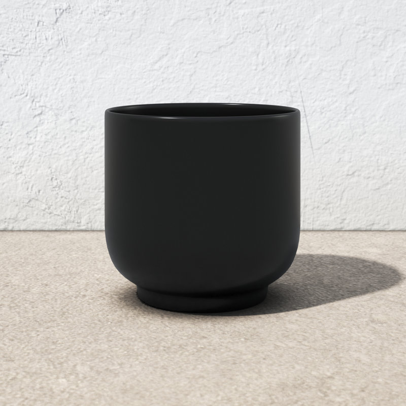 Handmade Ceramic Pot Planter, Black, 11.25" H x 11.75" W x 11.75" D