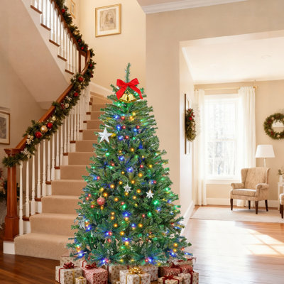 Arbre de Noël artificiel pré-éclairé avec lumières DEL changeantes de couleur - vert Noël, assemblage facile, branches articulées et support en métal robuste