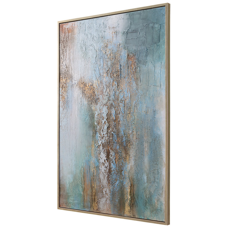 Large Blue and Brown Abstract Canvas Art with Silver Frame